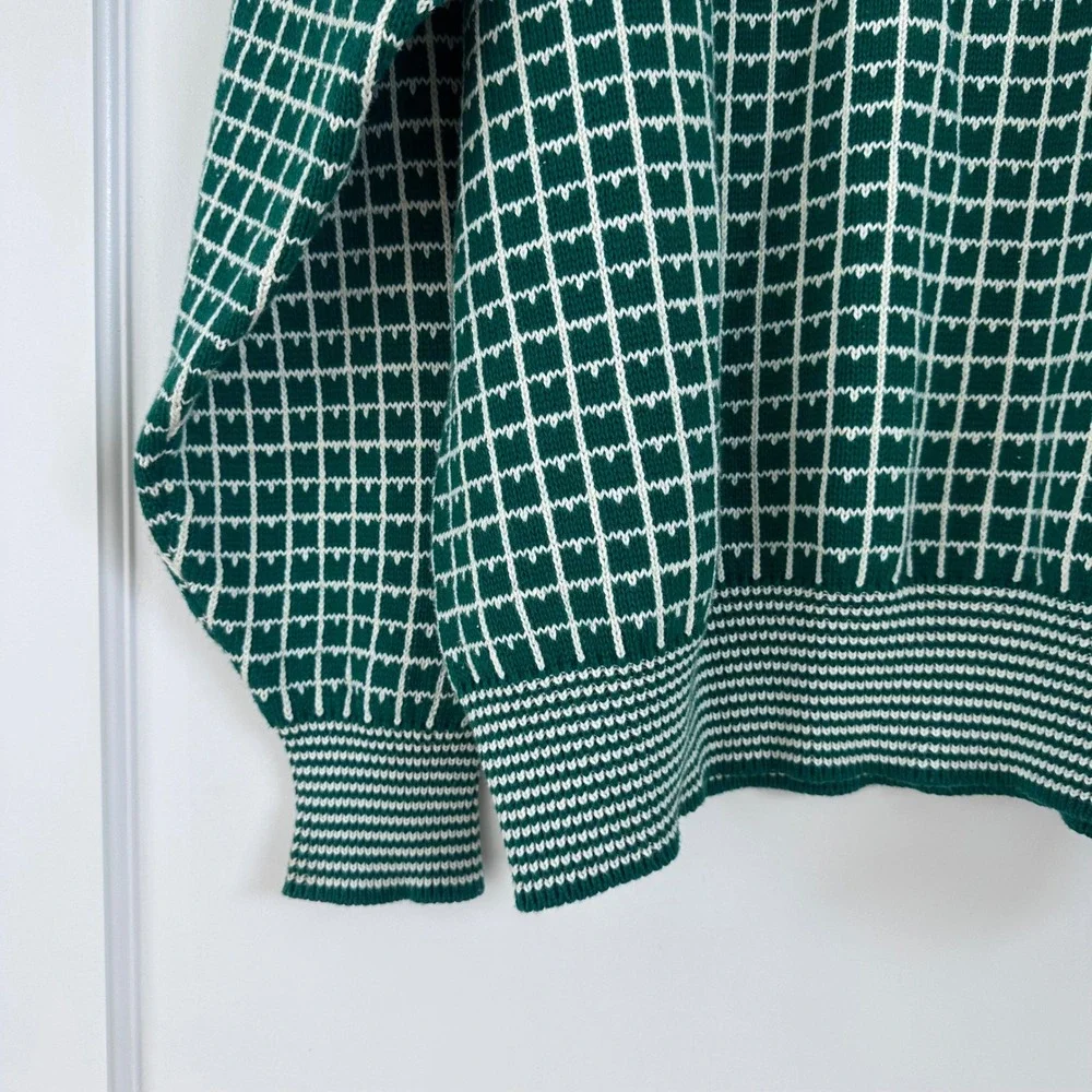 Vintage 90s‎ English Sports Shop Bermuda Green Grid Knit Sweater Cotton Mens L
